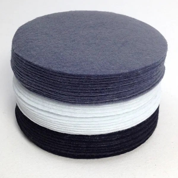 10cm Grey, White & Black Colours Round Shape Felt Sheets