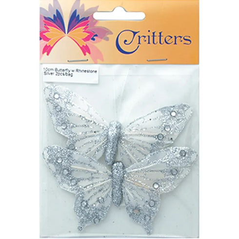 10cm Silver Rhinestone Butterfly
