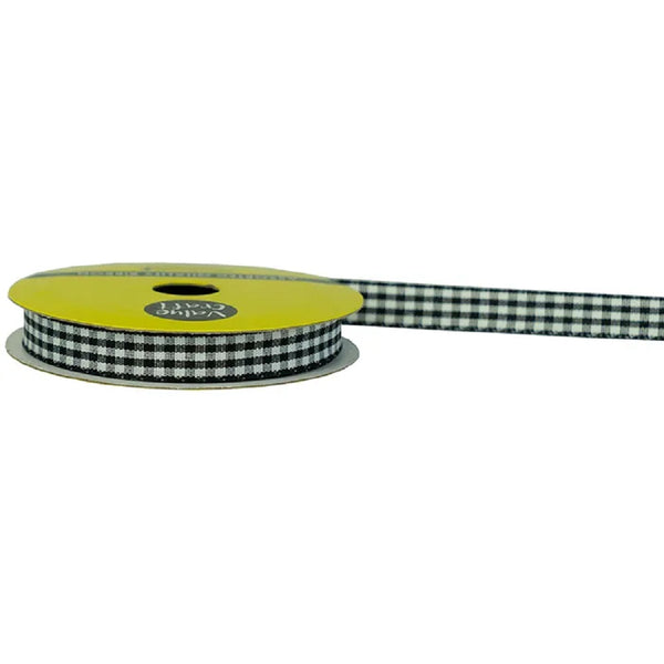 10mm Black Colour Gingham Ribbon