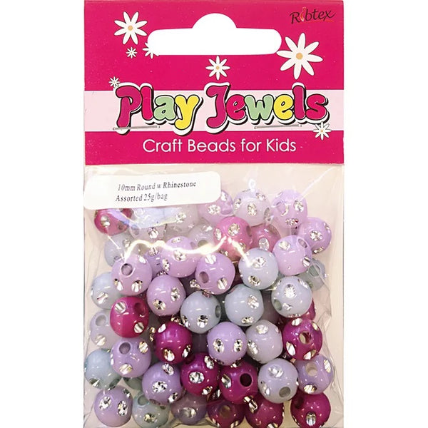 10mm Round Beads with Acrylic Rhinestones (available in 2 colours)