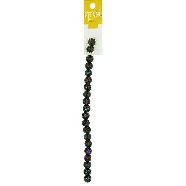 10mm Round Glass Black Bead with Paint Splat Strung Beads