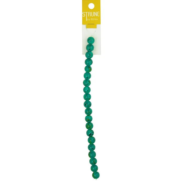 10mm Round Glass Green Bead with Paint Splat Strung Beads
