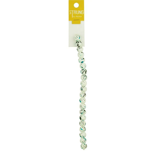 10mm Round Glass White Bead with Paint Splat Strung Beads