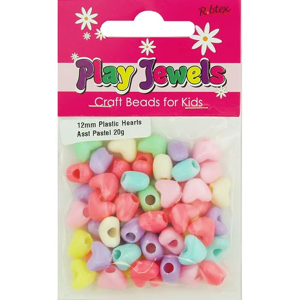 12mm Pastel Colours Plastic Heart Shape Beads