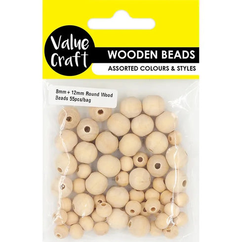 12mm & 8mm Round Wooden Beads