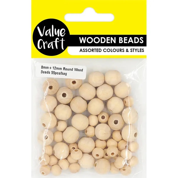 12mm & 8mm Round Wooden Beads