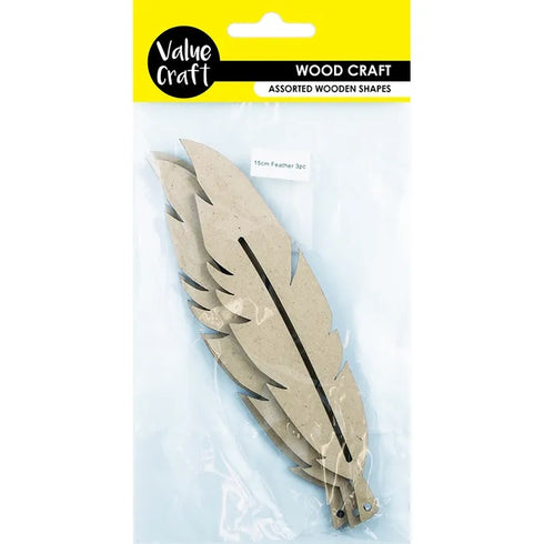 15cm Craft Raw Wood Feathers Shape