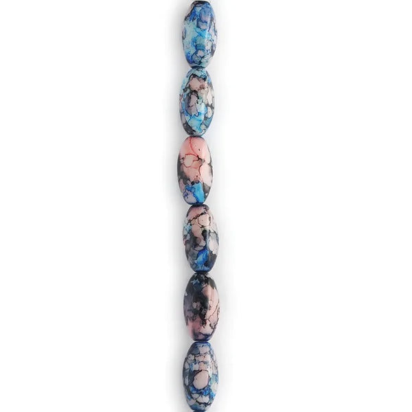 15mm Navy Colour Oblong Marbled Porcelain Strung Beads