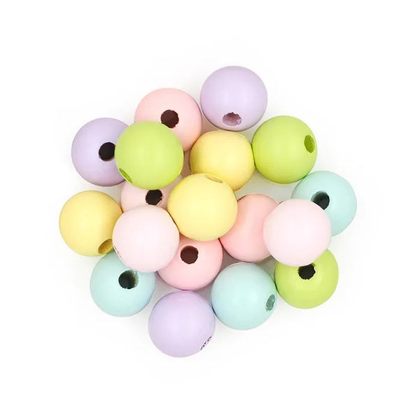 15mm Pastel Colours Round Wood Beads