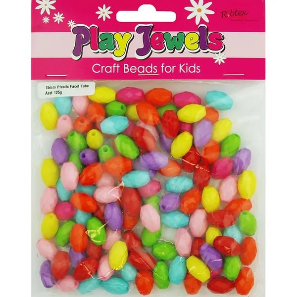 15mm Plastic Faceted Tube Shape Beads