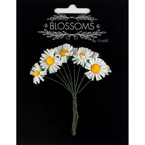 15mm White Colour Fabric Daisy's on Stems Flower