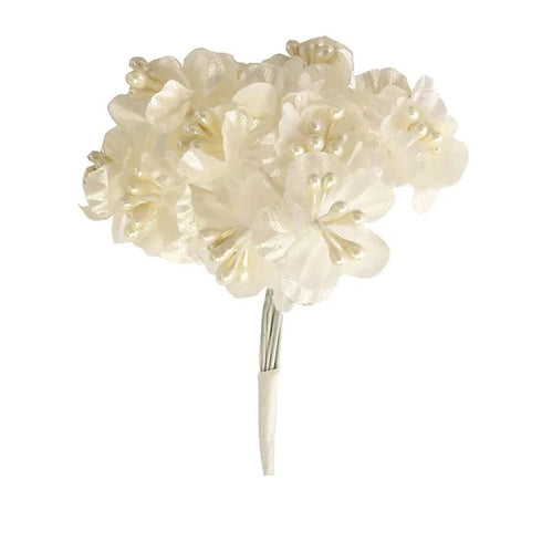 17mm Polyester Flower with Mini Pearl Stamens (available in 4 colours)