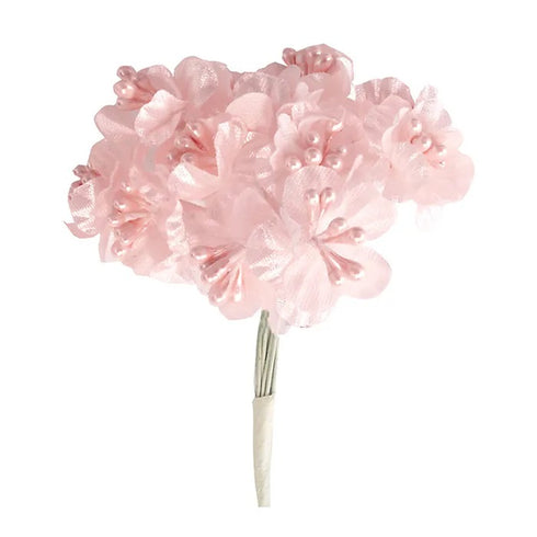 17mm Polyester Flower with Mini Pearl Stamens (available in 4 colours)