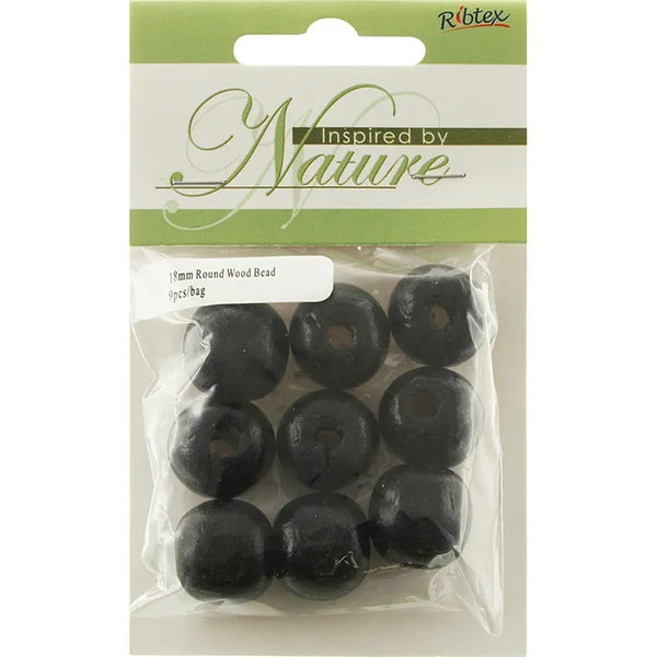 18mm Black Round Wooden Beads