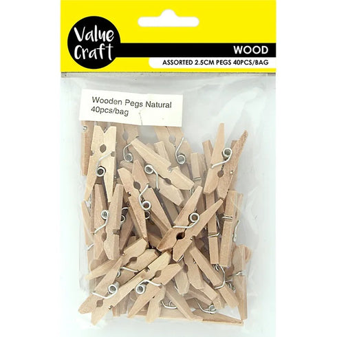 2.5cm Natural Wooden Craft Pegs