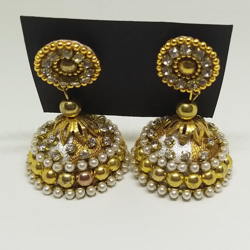 White & Gold Handmade Necklace & Earring Silk Thread Jewellery