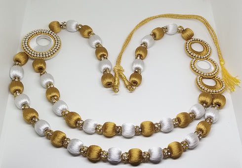 White & Gold Handmade Necklace & Earring Silk Thread Jewellery