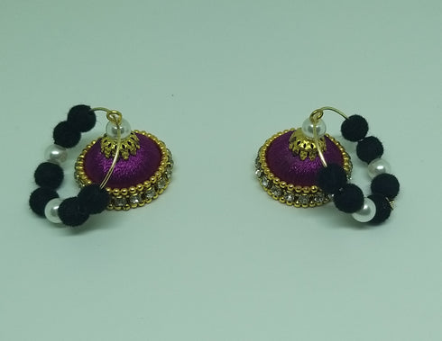 Black & Pink Handmade Necklace & Earring Silk Thread Jewellery