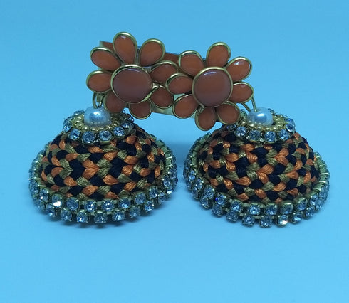 Orange & Black Handmade Necklace & Earring Silk Thread Jewellery