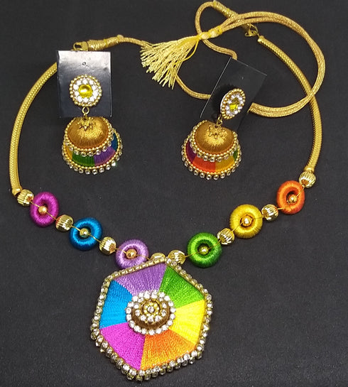 Multicolour Handmade Necklace & Earring Silk Thread Jewellery