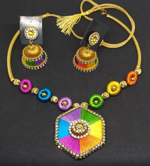 Multicolour Handmade Necklace & Earring Silk Thread Jewellery