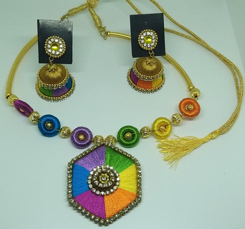 Multicolour Handmade Necklace & Earring Silk Thread Jewellery