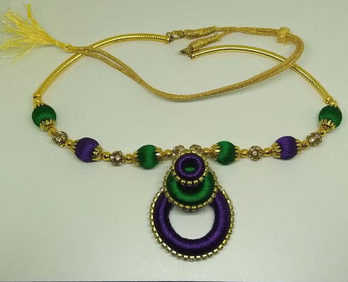 Violet & Green Handmade Necklace & Earring Silk Thread Jewellery