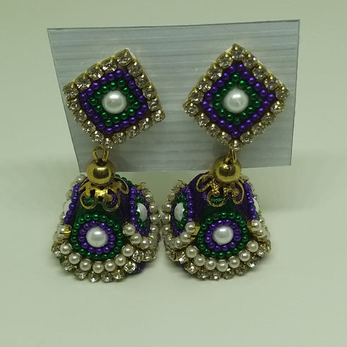 Violet & Green Handmade Necklace & Earring Silk Thread Jewellery