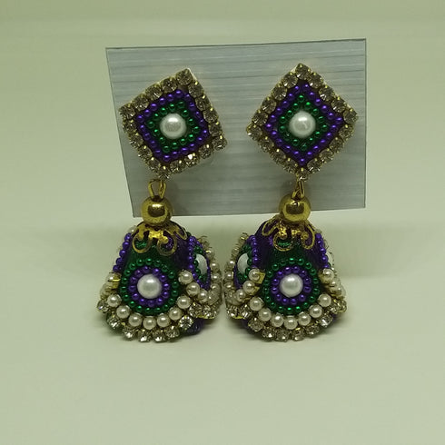 Violet & Green Handmade Necklace & Earring Silk Thread Jewellery