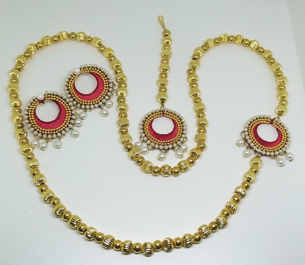 Red Handmade Nethi Chutti, Necklace & Earring Silk Thread Jewellery