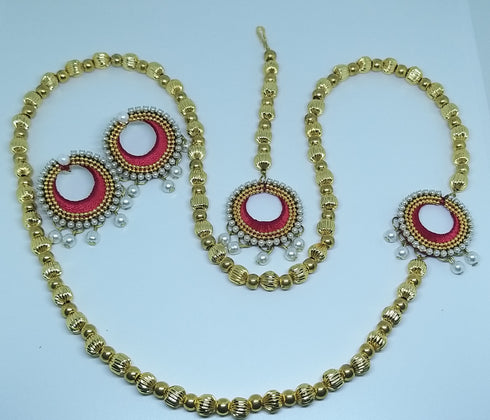 Red Handmade Nethi Chutti, Necklace & Earring Silk Thread Jewellery