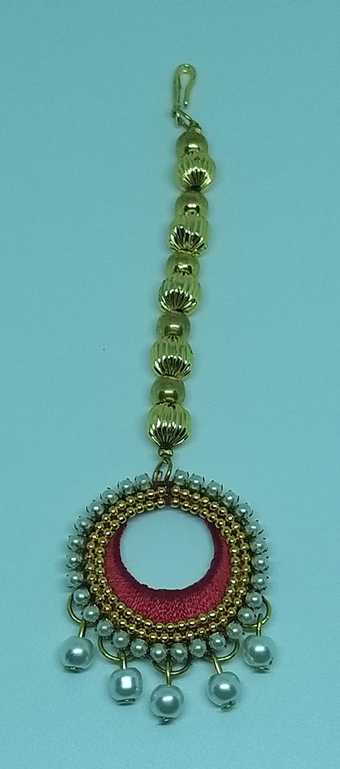 Red Handmade Nethi Chutti, Necklace & Earring Silk Thread Jewellery