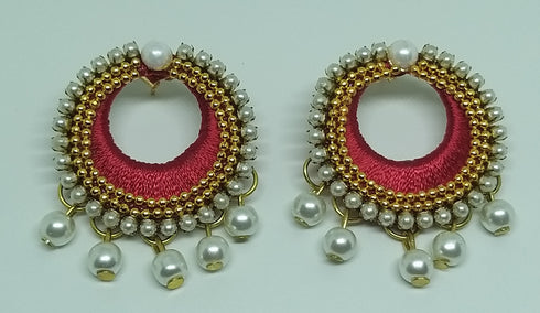 Red Handmade Nethi Chutti, Necklace & Earring Silk Thread Jewellery