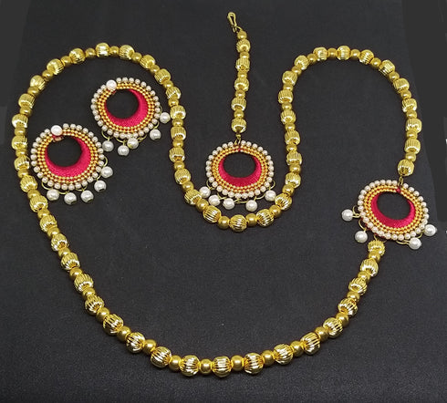 Red Handmade Nethi Chutti, Necklace & Earring Silk Thread Jewellery