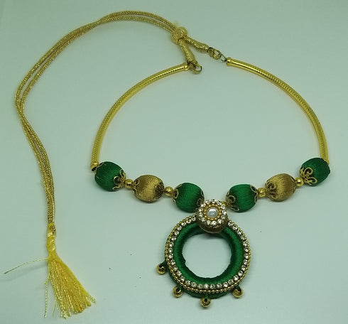 Green & Gold Handmade Necklace & Earring Silk Thread Jewellery