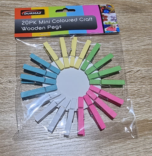 20Pk Coloured Craft Pegs