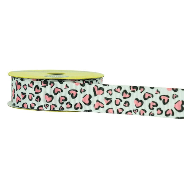 Leopard with Pink Hearts Grosgrain Ribbon