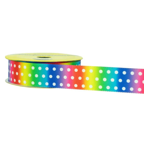 Rainbow with White Dot Grosgrain Ribbon