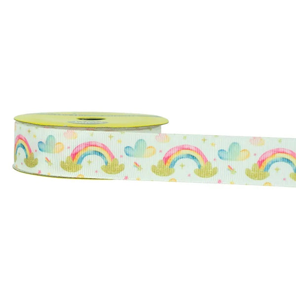 White Colour Rainbow Grosgrain Ribbon