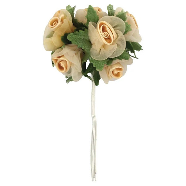 25mm Satin-Organza Rose with Leaves (available in 4 colours)