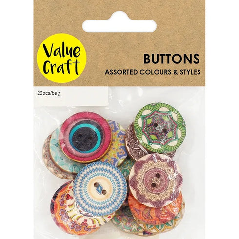 2cm Assorted Design Wooden Buttons