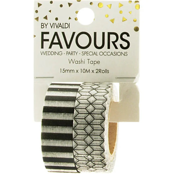 2 rolls of 15mm Black & White Washi Tape