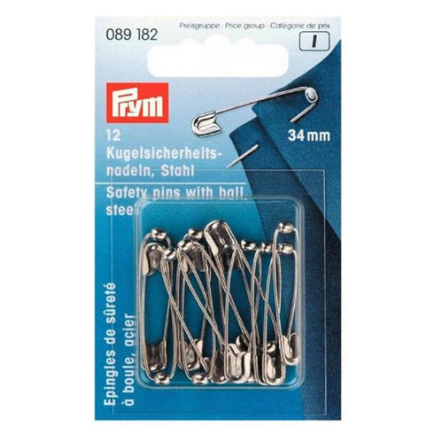 34mm Safety Pins with Silver Colour Ball