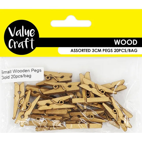 3cm Gold Craft Wooden Craft Pegs