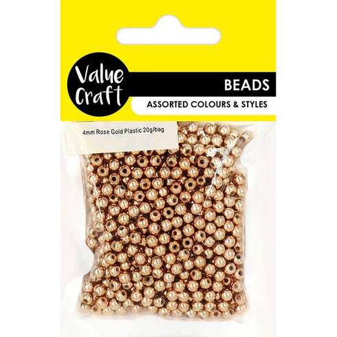 4mm Rose Gold Round Plastic Beads