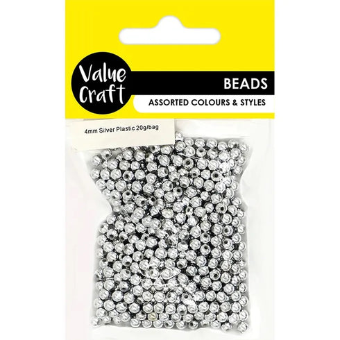 4mm Silver Round Plastic Beads