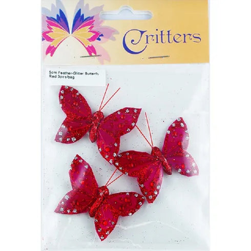 5cm Feather Glitter Butterfly (available in 6 colours)