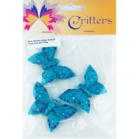 5cm Feather Glitter Butterfly (available in 6 colours)