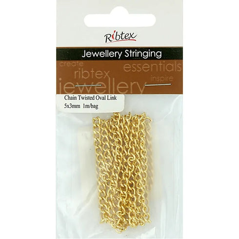 5mm x 3mm Metal Alloy Twisted Oval Link Chain (available in 5 colours)