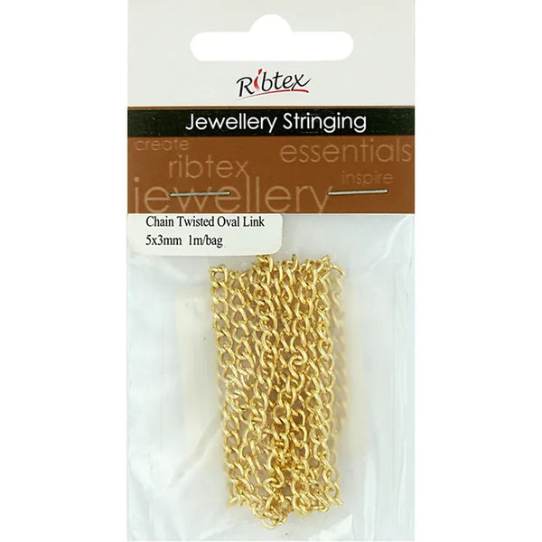 5mm x 3mm Metal Alloy Twisted Oval Link Chain (available in 5 colours)